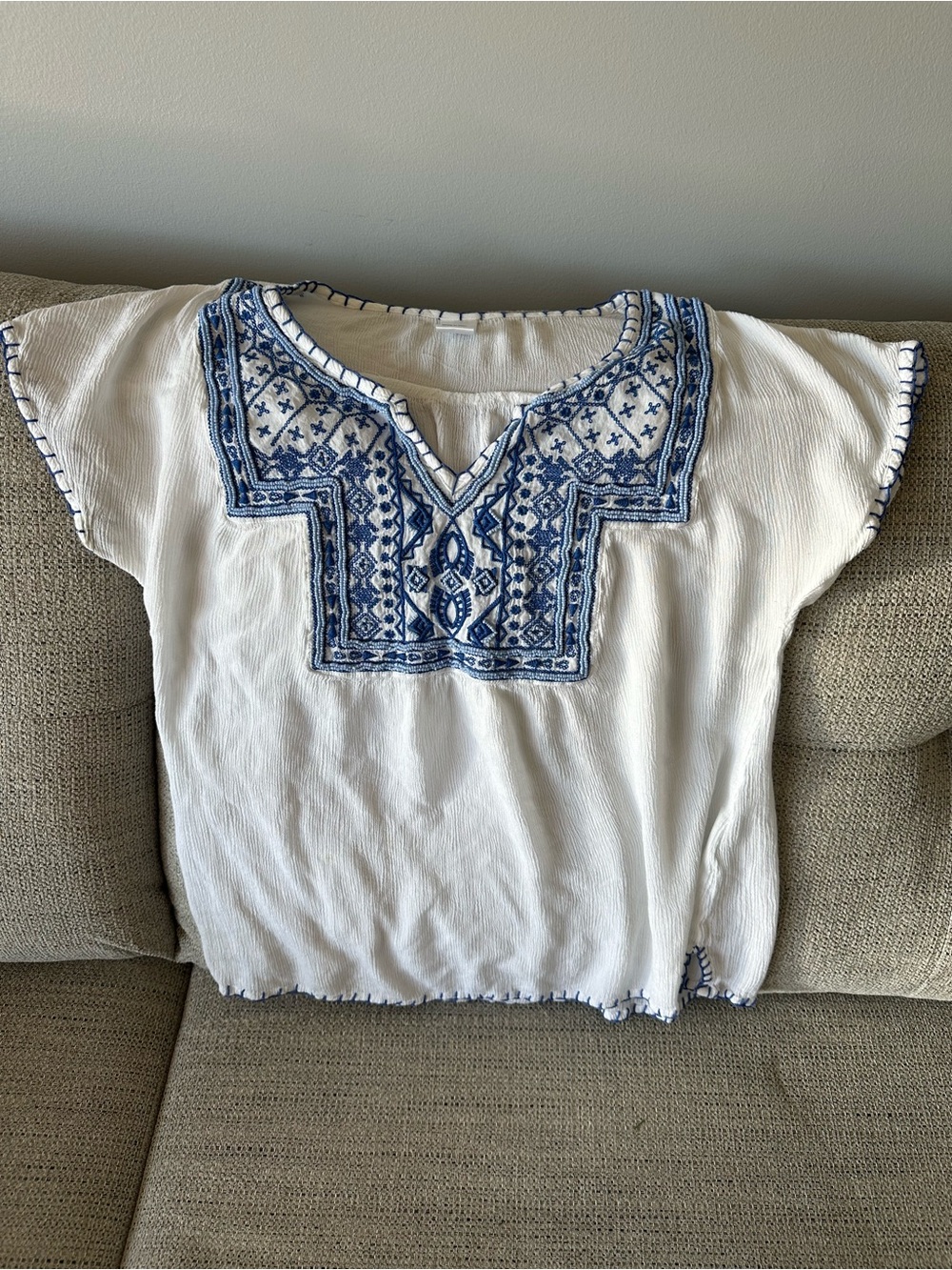 Bila White Top with Blue beaded Bib